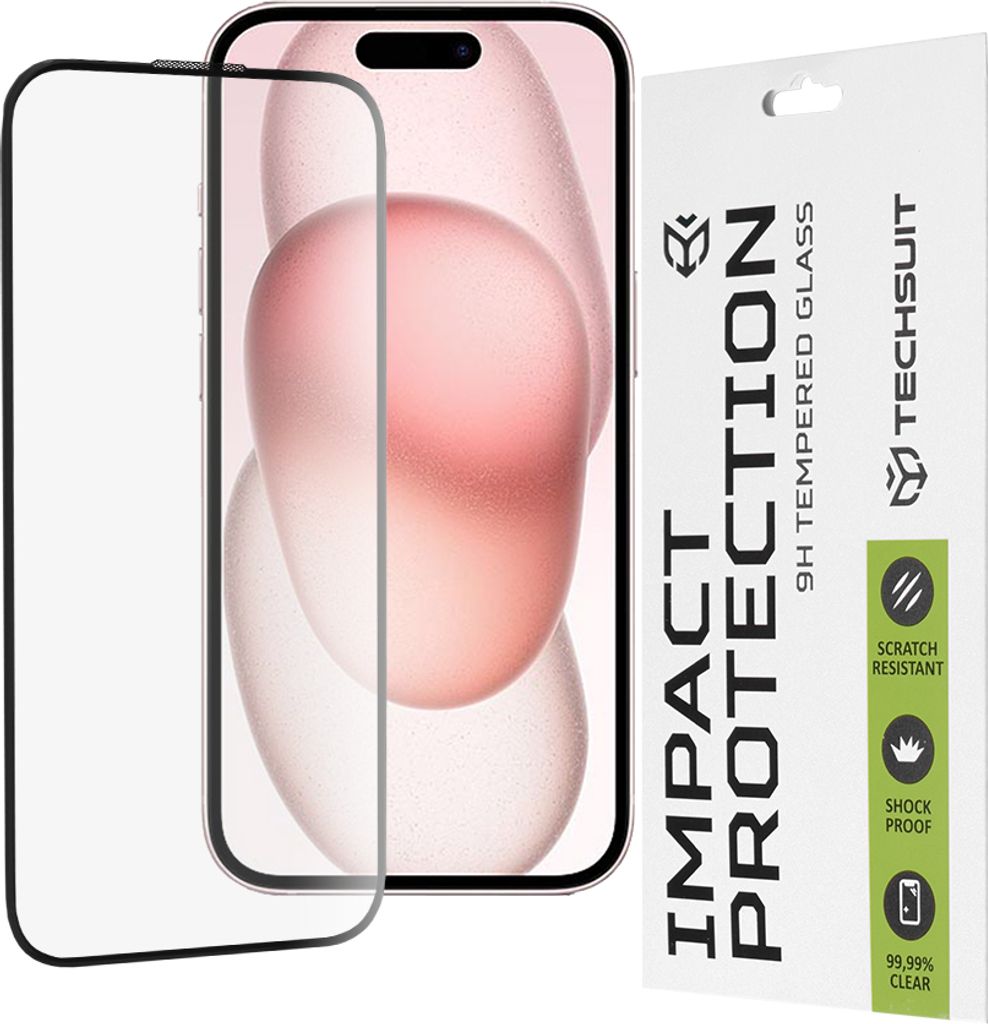 Techsuit Full Cover Impact Protection Displayschutzfolie für Apple iPhone 15 - Schwarz