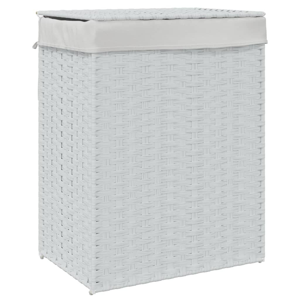 vidaXL Wäschekorb mit Deckel Weiß 46x33x60 cm Poly Rattan