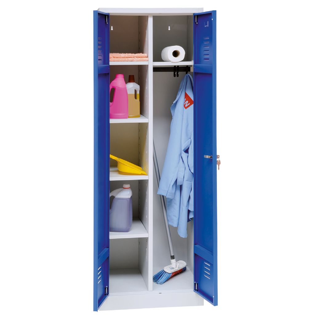 Kleider-Wäsche-Schrank mit Garderobenteil Spind Spint Grau/Blau 180x60x50 510711