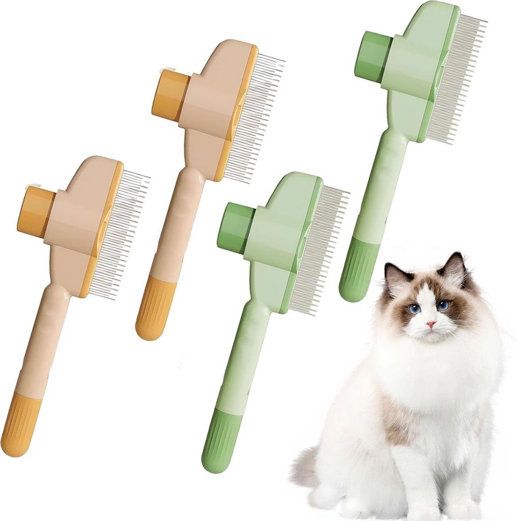 4 Set Reinigungsbürste für Haustiere,Haustier Bürsten, Hundebürste,Katzenbürste,mit Entriegelungsknopf für langes und kurzes Fell,Für Hunde ...