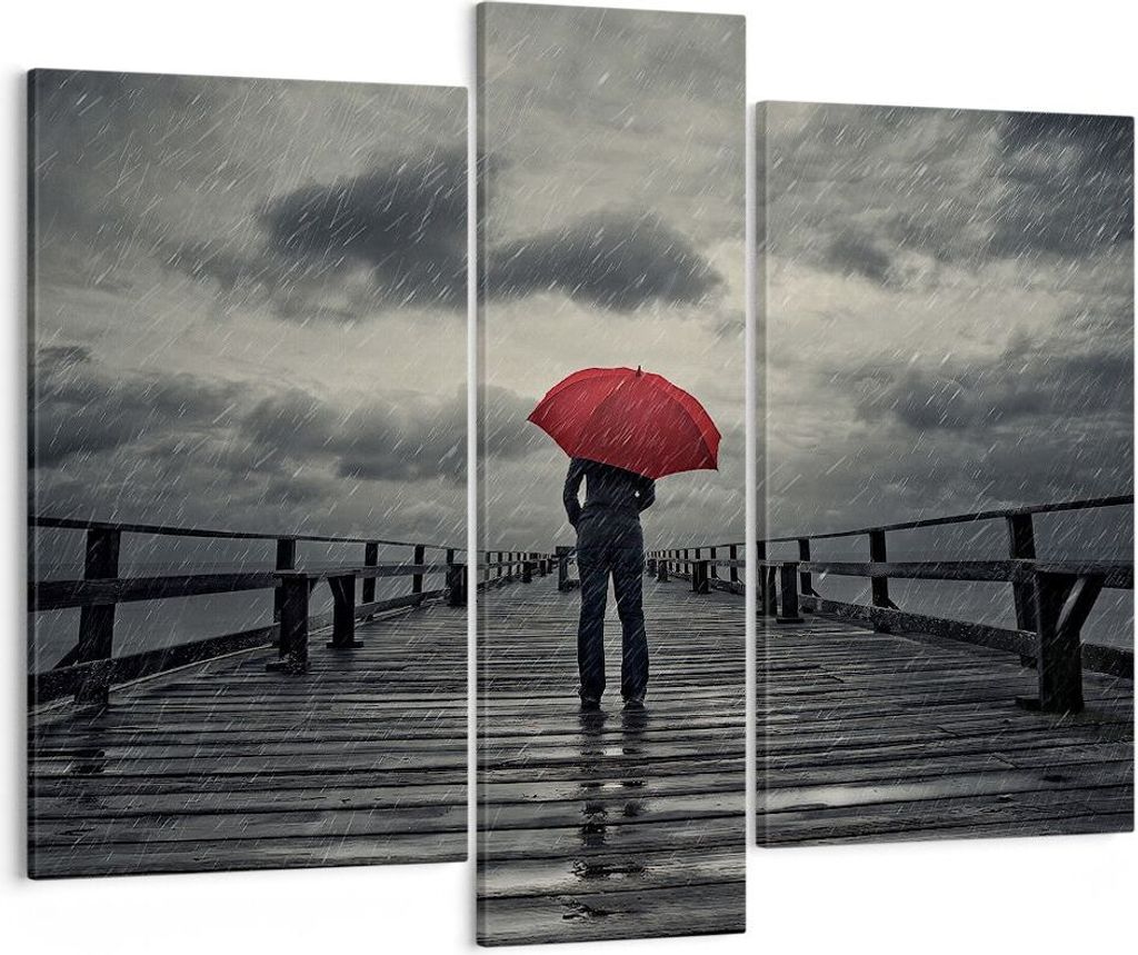 Bild auf Leinwand - Leinwandbild - Meer Brücke Sturm - 95x80cm - Wand Bild - Wanddeko - Wandbilder - Leinwanddruck - Bilder - Kunstdruck - Wanddek...