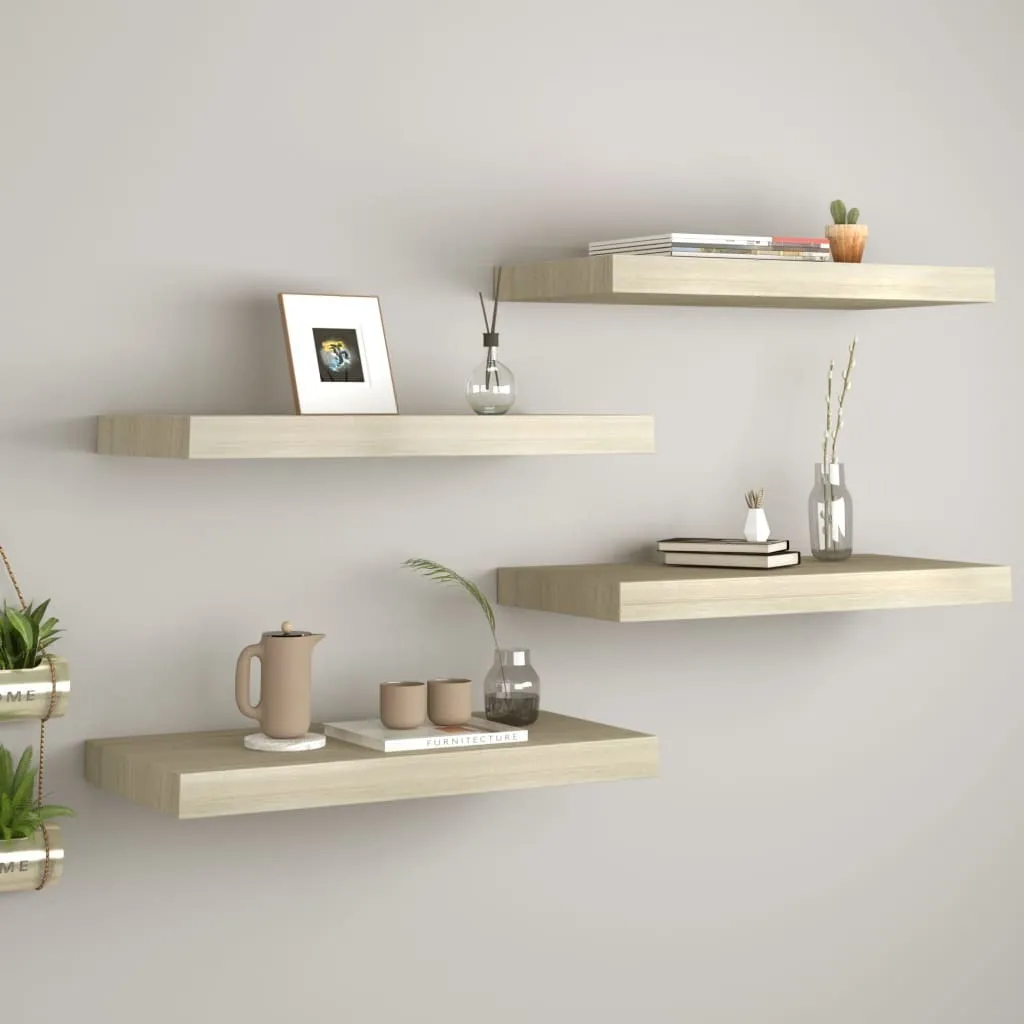 The Living Store Mensole galleggianti da parete 4 pz. MDF color rovere 50x23x3,8cm