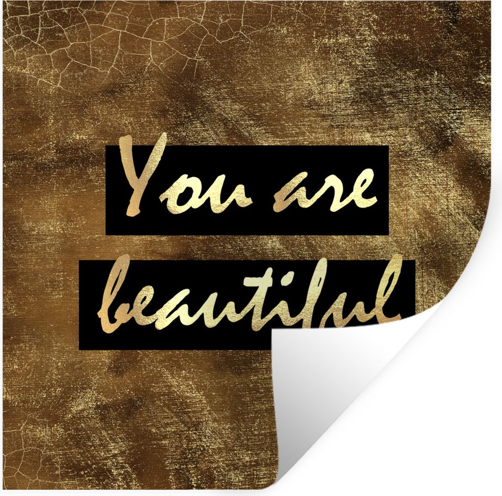 MuchoWow Wandtattoo Wandsticker Wandaufkleber Zitat - Schönheit - Braun - Gold 30x30 cm Selbstklebend und Repositionierbar - Repositionierbar - ...