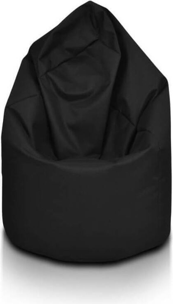 A black beanbag chair shown from the front on a white background.