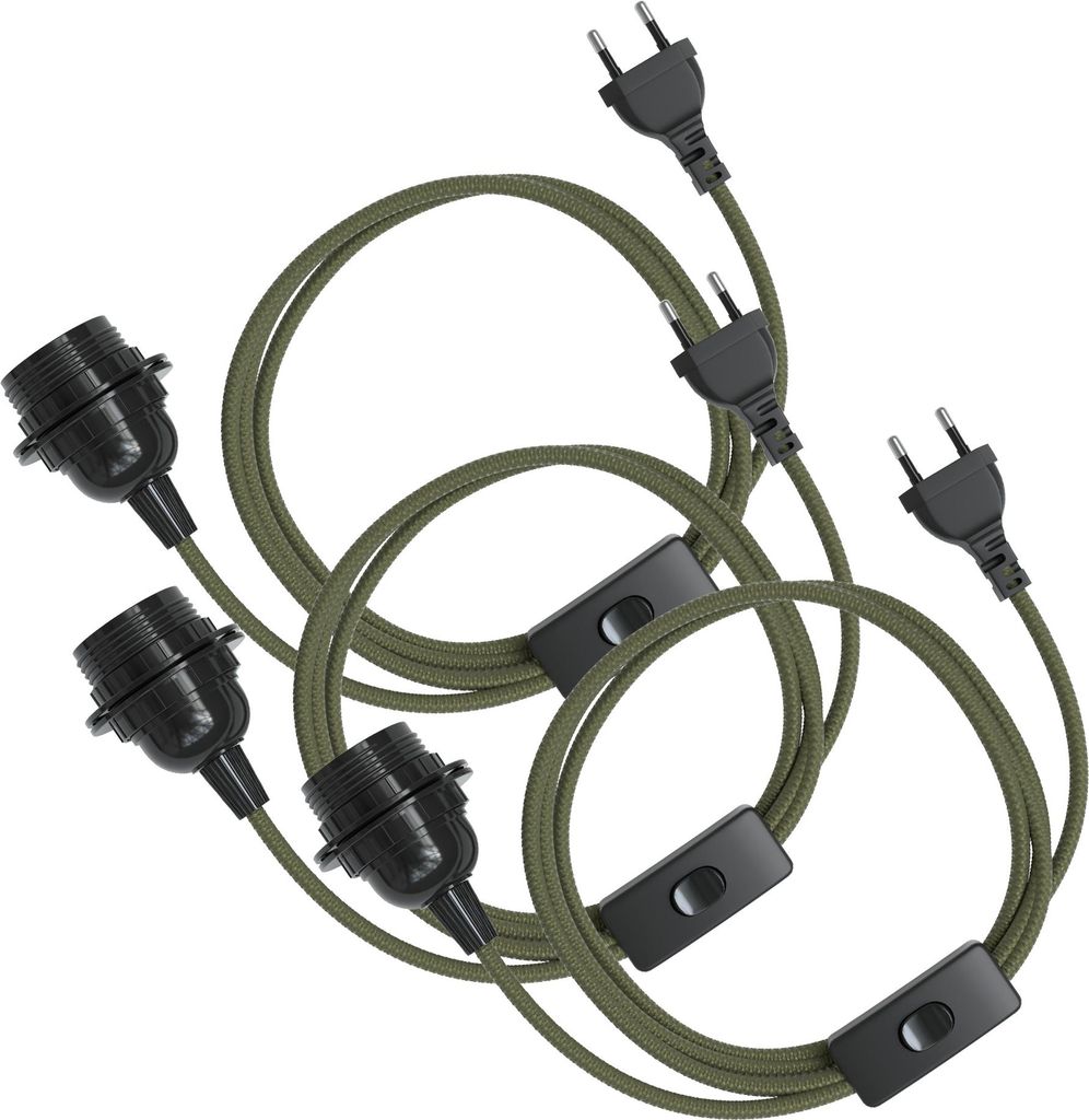 EAZY CASE 3x E27 Lampenfassung mit Kabel 5m, aus Kunststoff, mit Ein- und Ausschalter, Sockeladapter in Grün