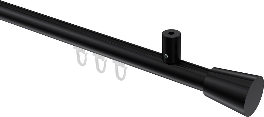 Interdeco Innenlaufstange / Gardinenstange mit Innenlauf Schwarz, Typ Sonius Sitra (Konus) Deckenmontage, 20 mm Ø 1-läufig, 120 cm