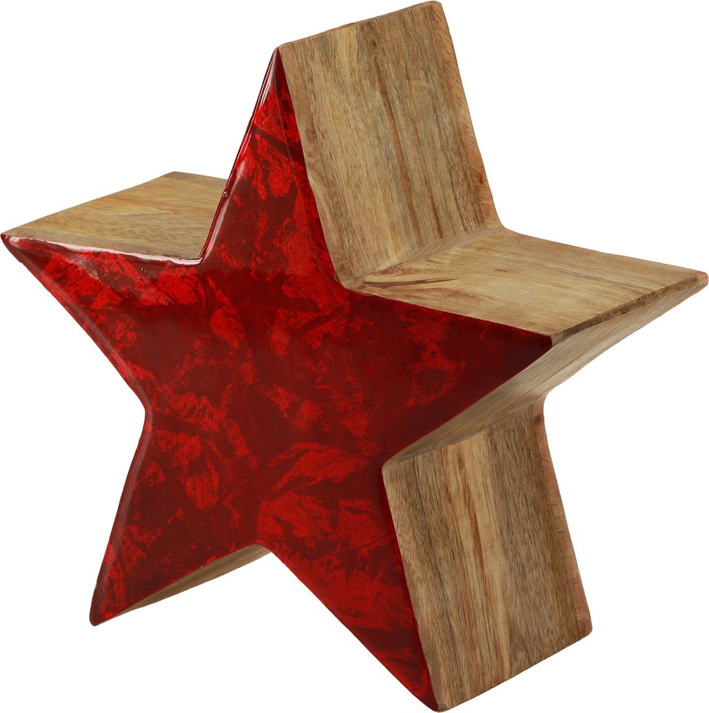 Deko Stern Mangoholz Rot Natur 20cm Weihnachtsdeko Tischdekoration Handgefertigt