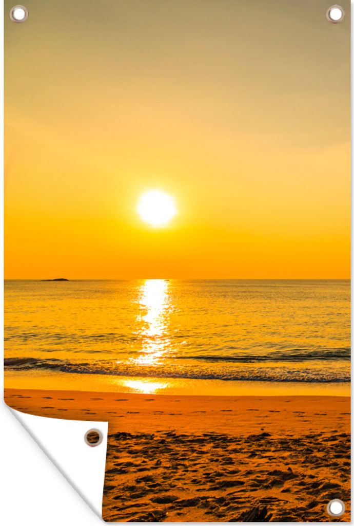 MuchoWow 60x90 cm Outdoor-Poster Gartendeko Sichtschutz Garten Poster für den Garten Palme - Strand - Sonnenuntergang - Meer