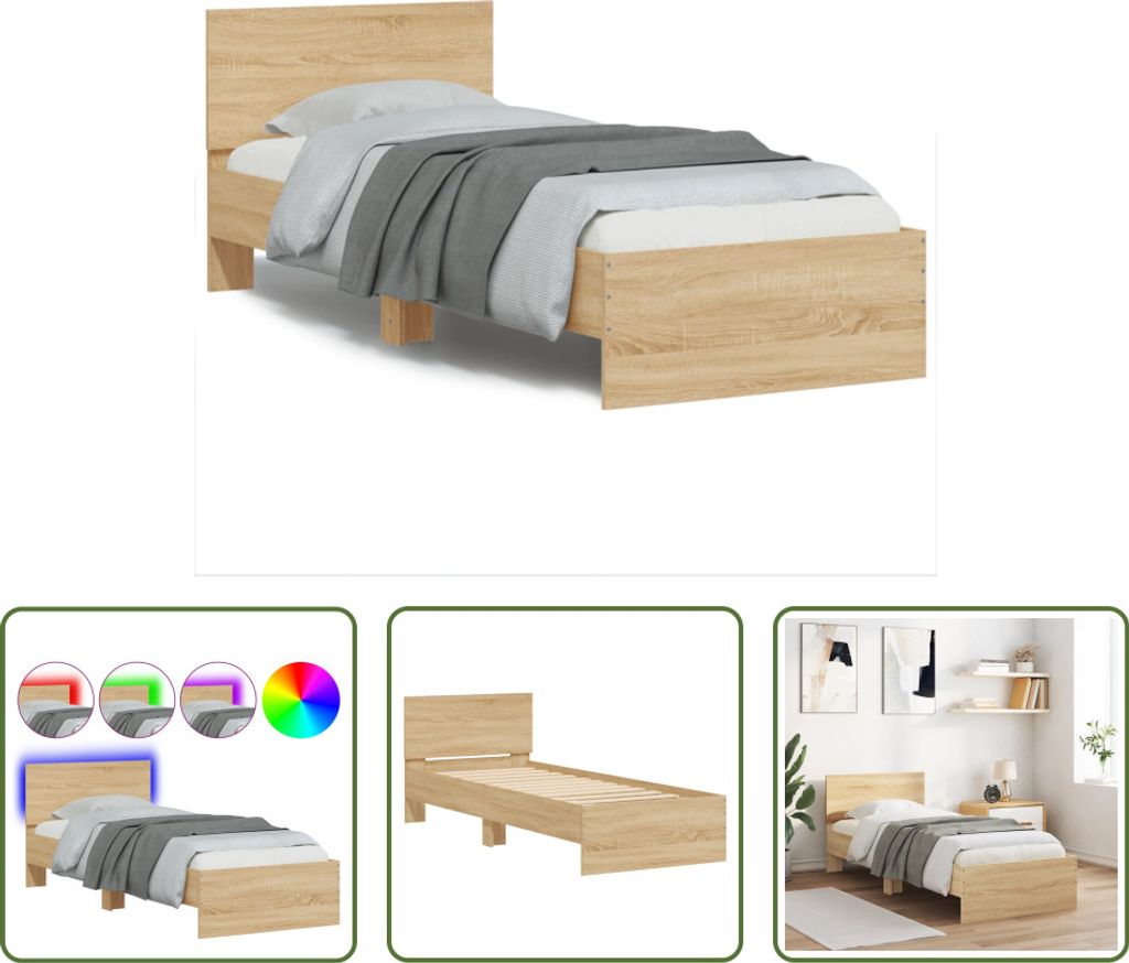 The Living Store Bettgestell mit Kopfteil und LED-Leuchten Produktbild 