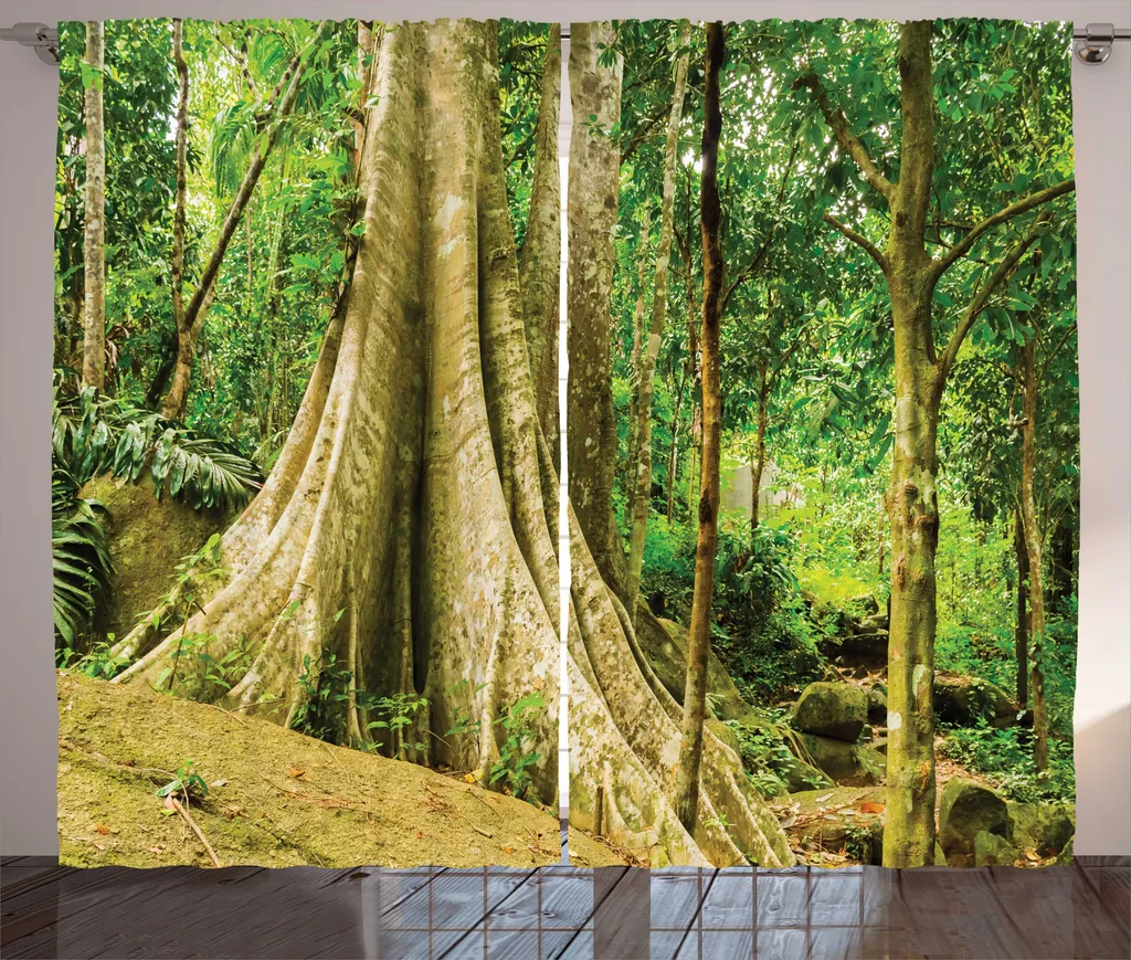 Rideaux Universels de Salon Motif Forêt Sauvage 280x225cm Vert Clair