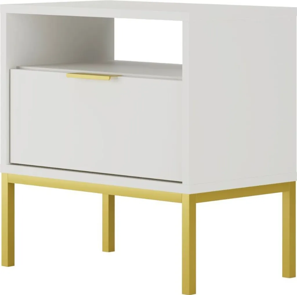 Table de nuit moderne blanche et pieds dorés Stylish Design - Modèle L40