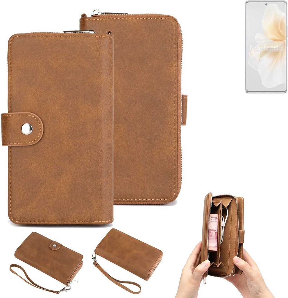 K-S-Trade Handyhülle Schutzhülle kompatibel mit Vivo V40 Lite 5G & Portemonnee Tasche Handytasche Case Etui Geldbörse Wallet braun (1x)