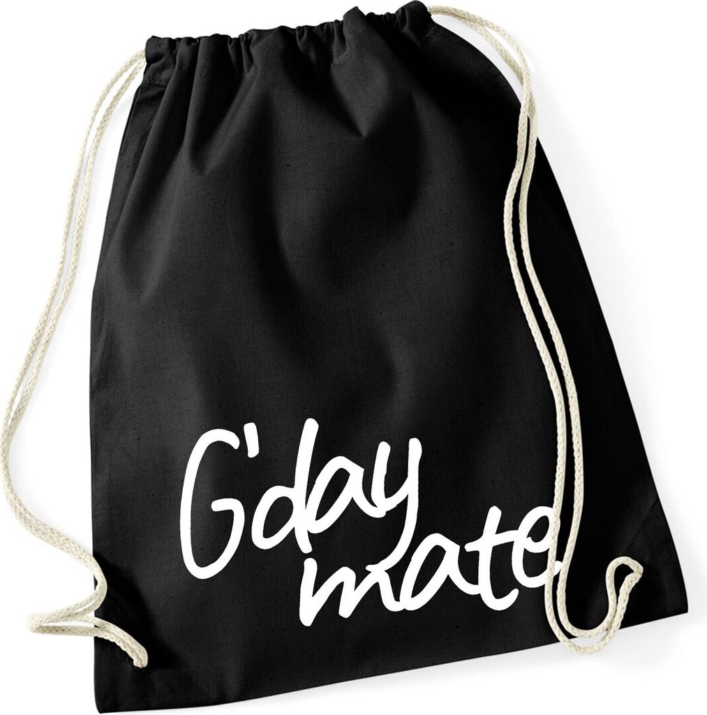 Huuraa Turnbeutel G`day mate Spruch 12 Liter Black Baumwolle Rucksack Geschenkidee