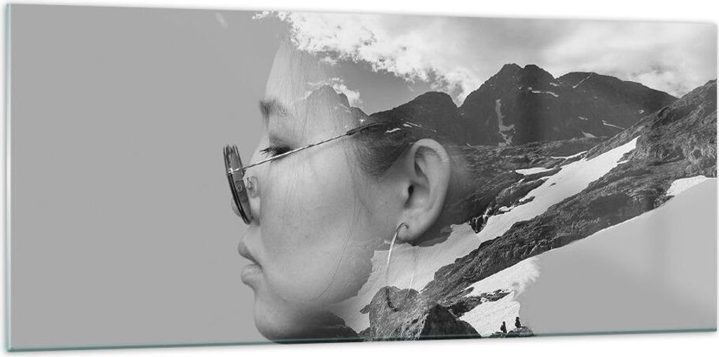 Bilder auf glas - Einteilig - Frau modern schwarz und weiß - 120x50cm - Glasbilder - Wandbilder - Bilder - Wanddekoration aus Glas - Glas Bilder -...
