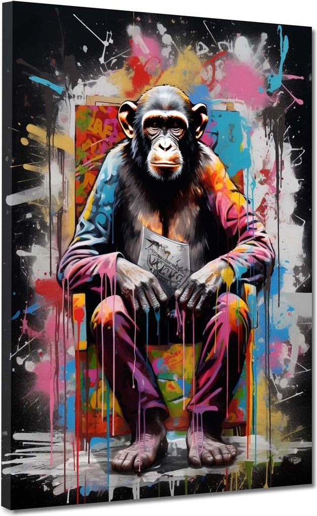 Pop Art Affe sitzend Colour Splash Leinwandbild Wandbild Kunstdruck XL Wanddeko: 120x160x4cm