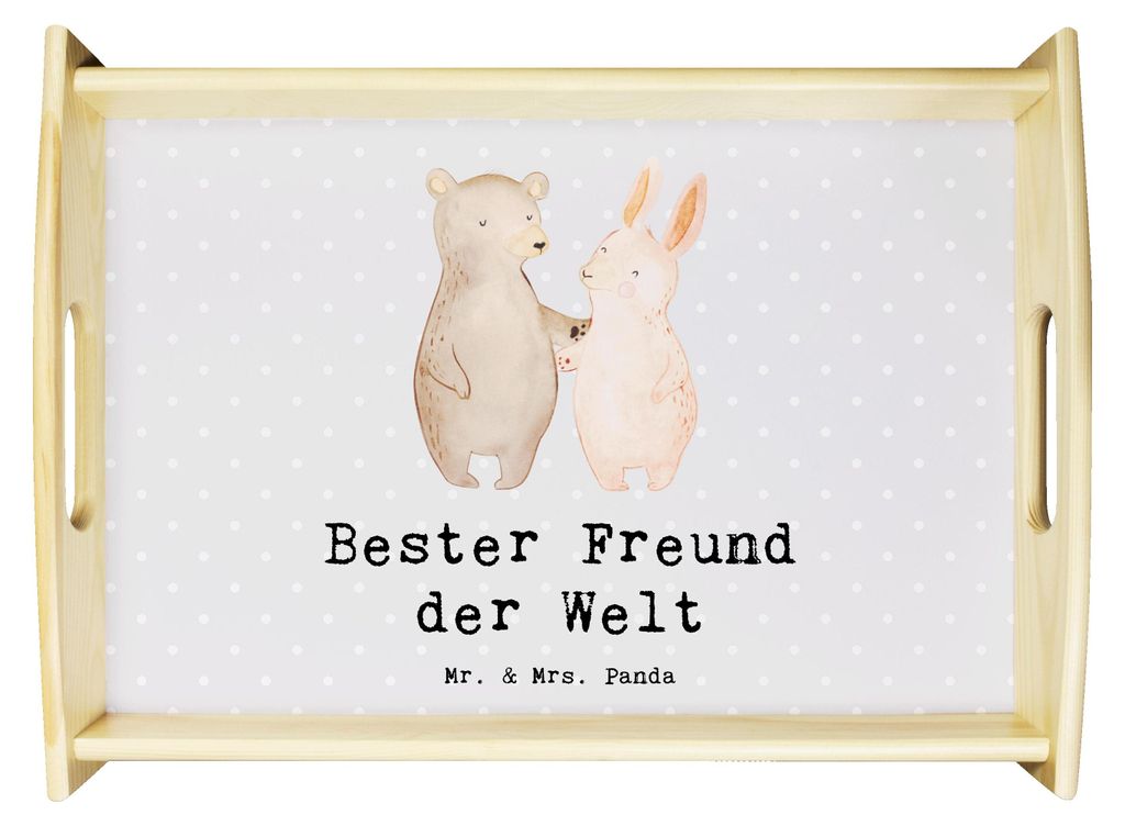 Mr. & Mrs. Panda Tablett Hase Bester Freund der Welt - Grau Pastell - Geschenk, Bro, Partner, sofatablett, Sofa, Herz, Geschenkidee, Love, holz ser...