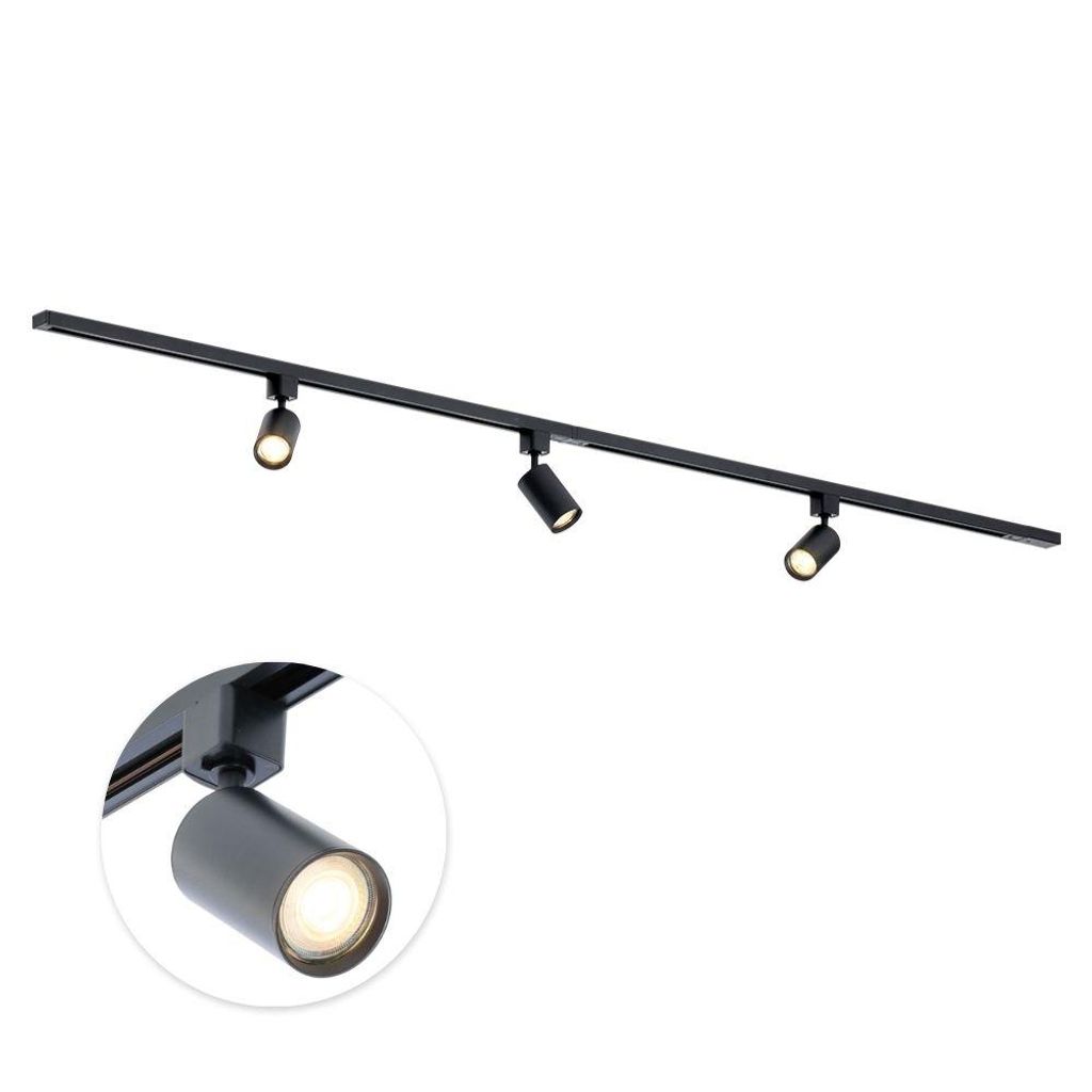Qub Focus III - LED Schienensystem - Schwarz - 1-Phasen - 200cm - 3x GU10 Spots - I-Form
