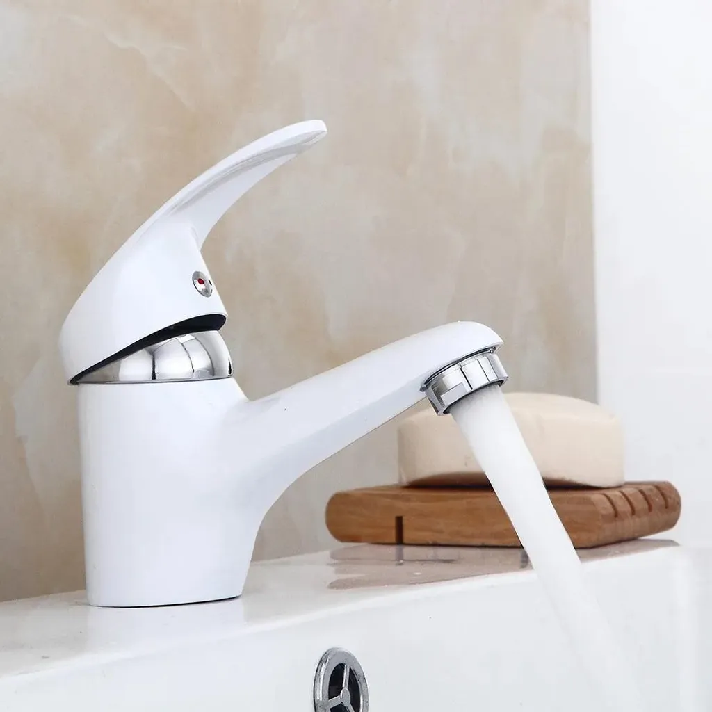 Miscelatore Lavabo Bianco e Cromo | Rubinetto Monocomando Standard DIN - 4