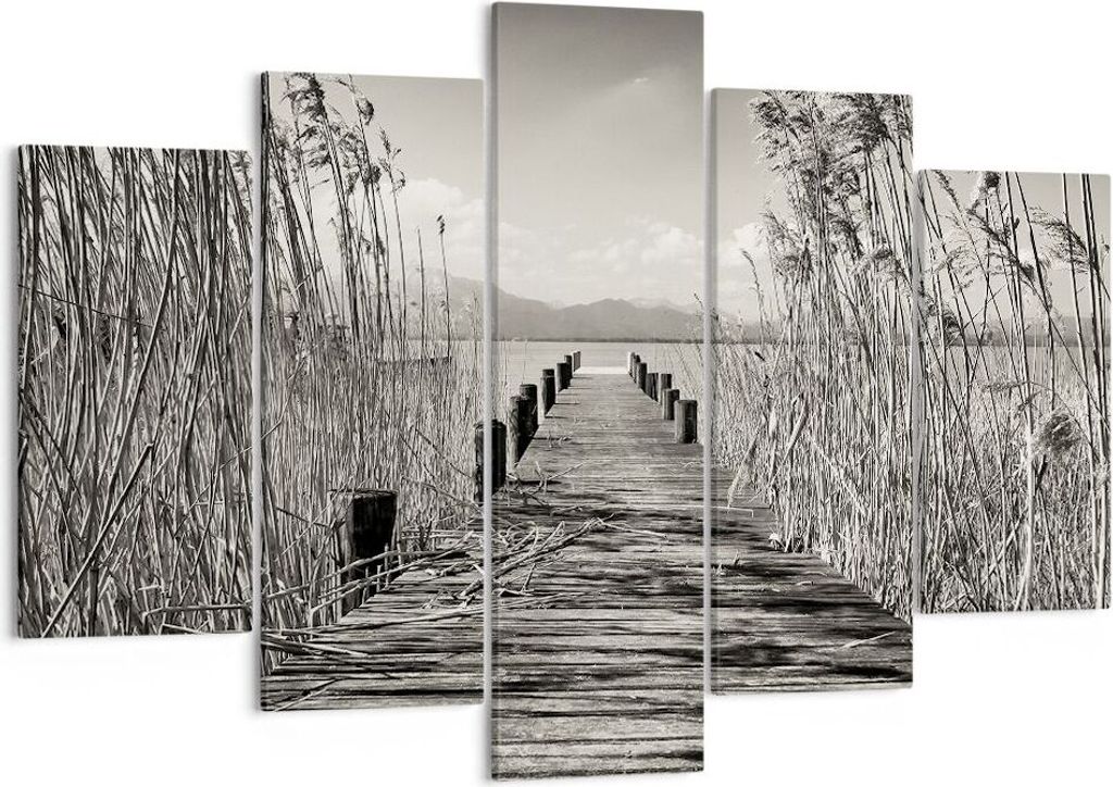 Bild auf Leinwand - Leinwandbild - 5 Teile - Brücke Pier Sepia - 150x100cm - Wand Bild - Wanddeko - Wandbilder - Leinwanddruck - Bilder - Wanddeko...