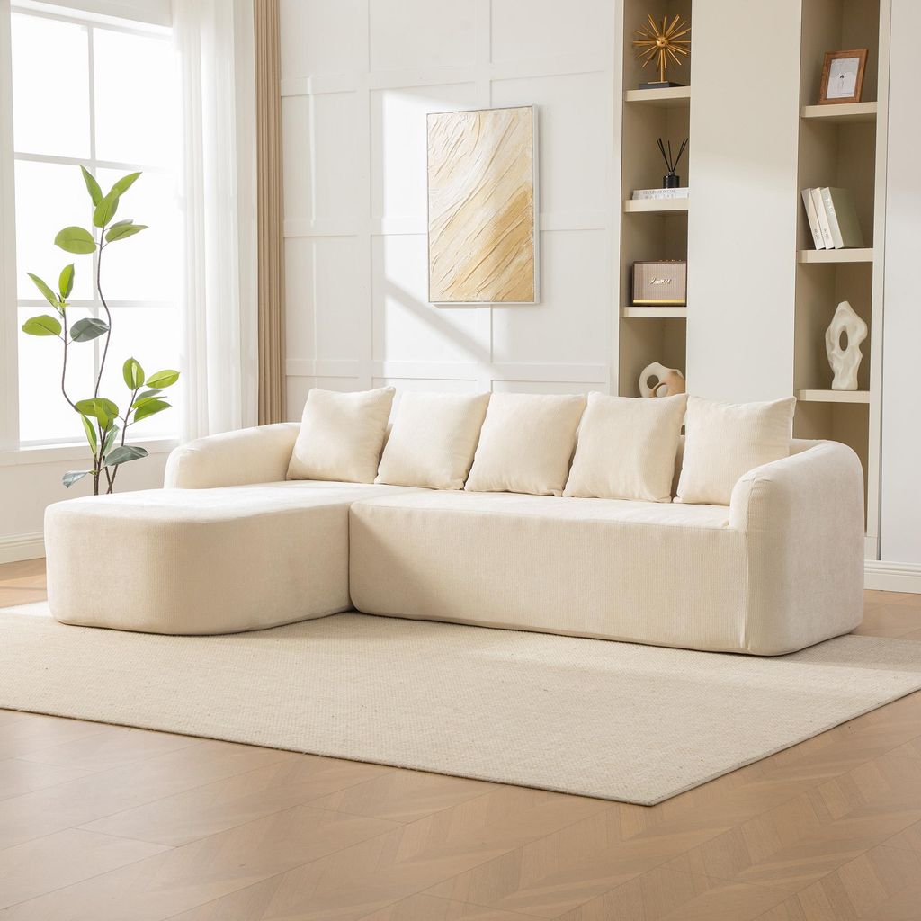 okwish Sofa Modulares Wohnzimmersofa 4-Sitzer Ecksofa mit Kissen und Armlehnen Schlafsofa mit rutschfestem Boden Loungesofa Chenille-Stoff Recamier...