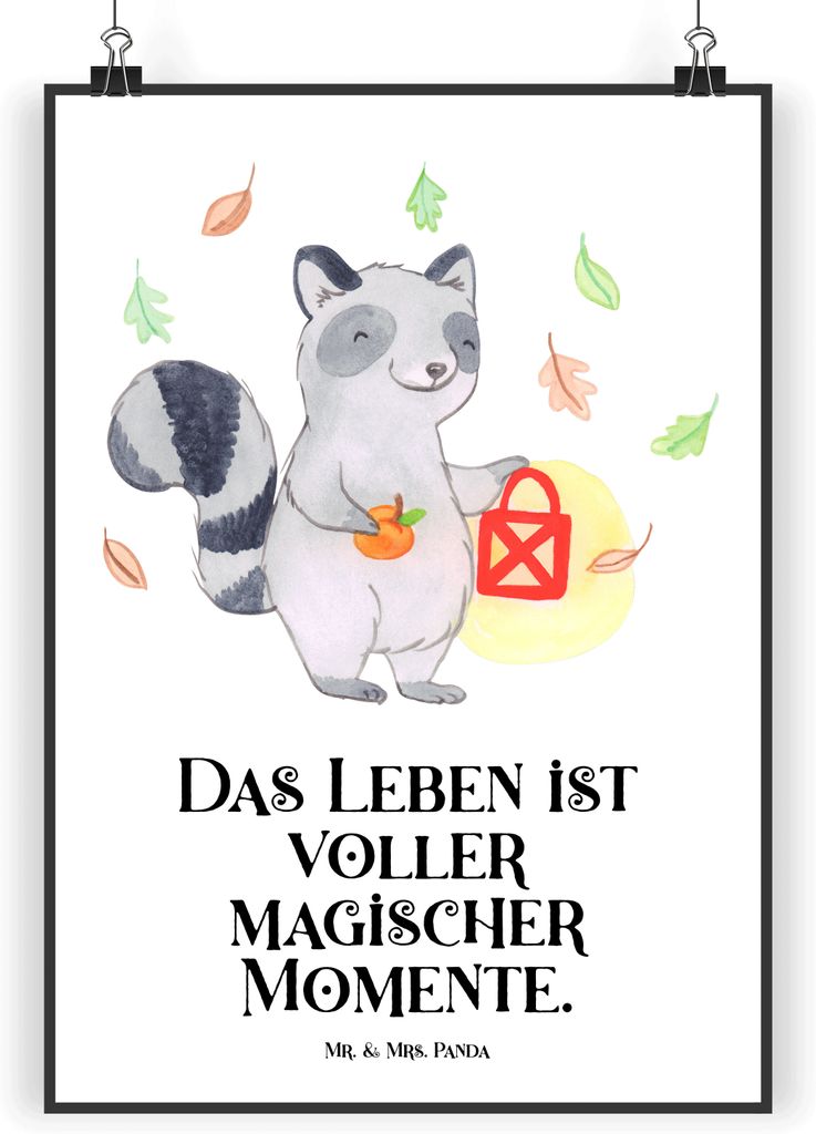 Mr. & Mrs. Panda Bild Waschbär Laterne DIN A5 - Weiß - Geschenk, Halloween Deko, Wanddekoration, Trick Or Treat, Kunstdruck, Wandbild, Plakat, He...