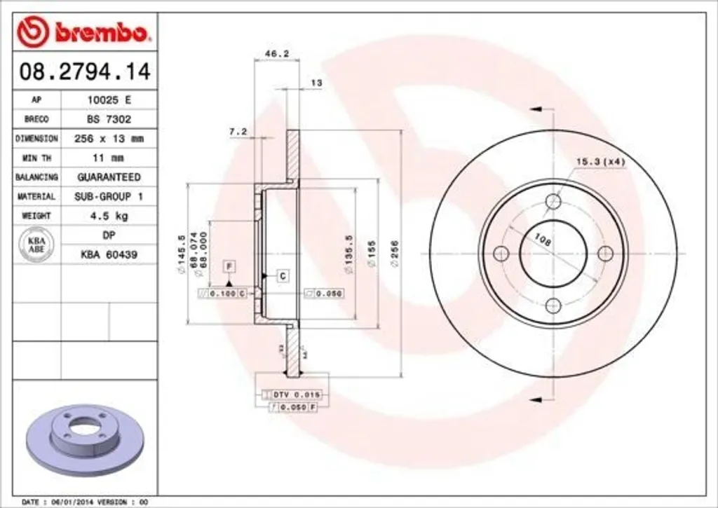 Disques de Frein Avant BREMBO 08.2794.14 pour Entretien Automobile