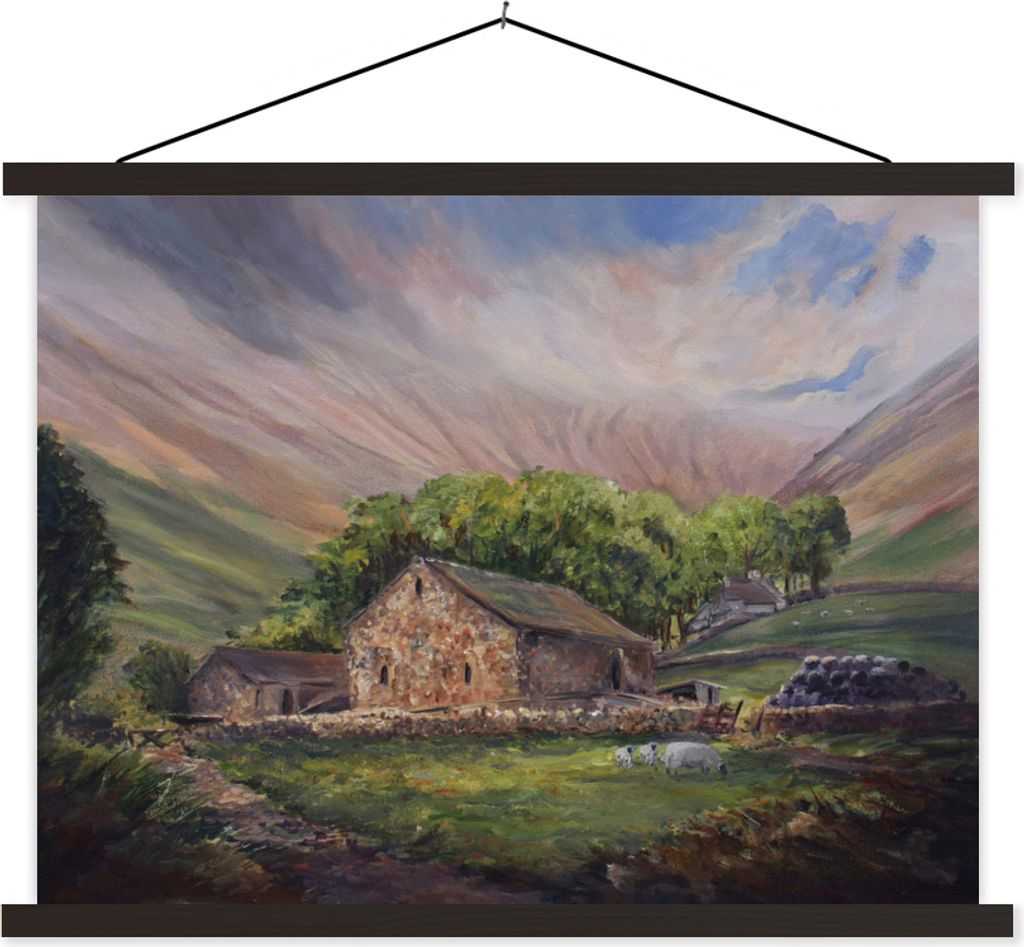 MuchoWow Textilposter Ölgemälde Bauernhaus 40x30 cm mit schwarzem Rahmen - Dekorationen