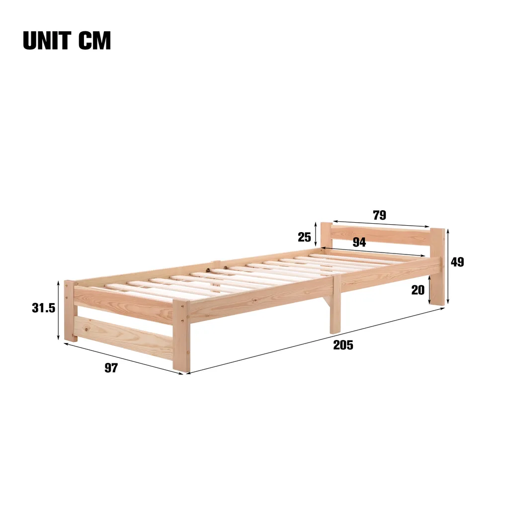 Lit en bois massif 90x200 cm avec sommier à lattes, modèle naturel - 3