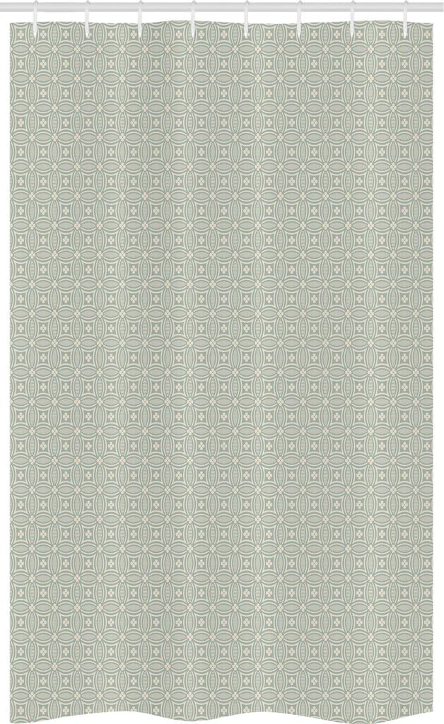 ABAKUHAUS Retro Schmaler Duschvorhang, Geometrische Elemente Blumen, Badezimmer Deko Set aus Stoff mit Haken, 120 x 180 cm, Reseda Grün und Beige
