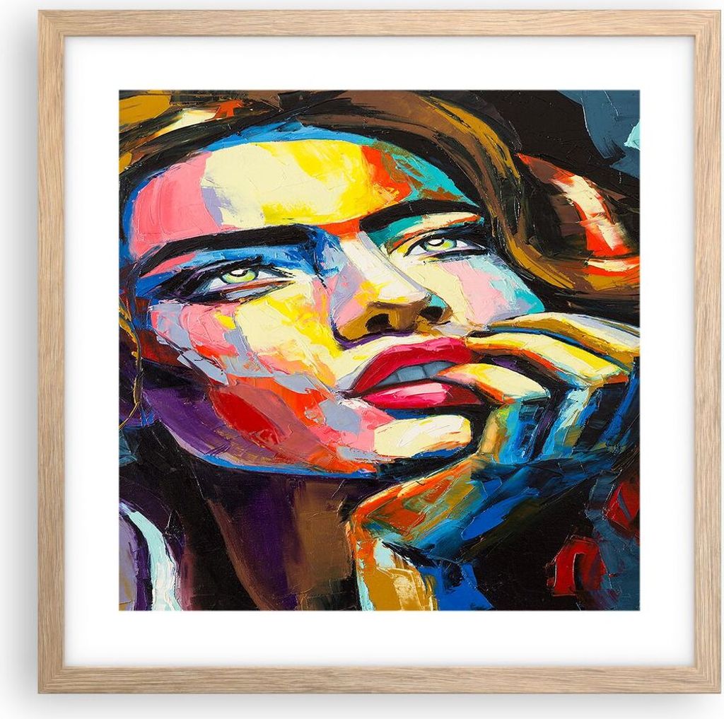 Gerahmtes Poster - Rahmen in heller Eiche - Mädchen Gesicht - 40x40 cm - Wand Bild - Wanddeko - Wandbilder - Kunstposter - Wandposter - Bilderrahm...