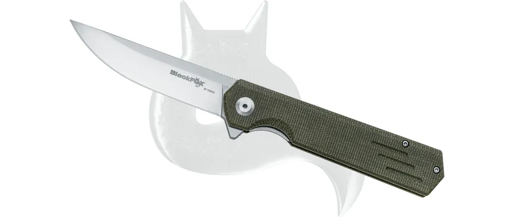 Couteau FOX Black Revolver D2 Satin et Manche Green Canvas Micarta