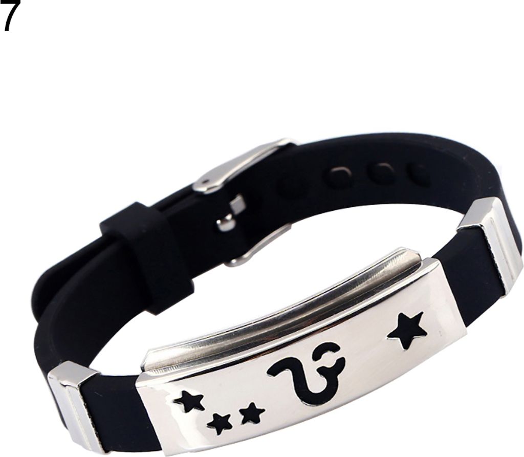 Herren-Horoskop-Armband aus Edelstahl mit Silikon-Armband und Verschluss-Löwe