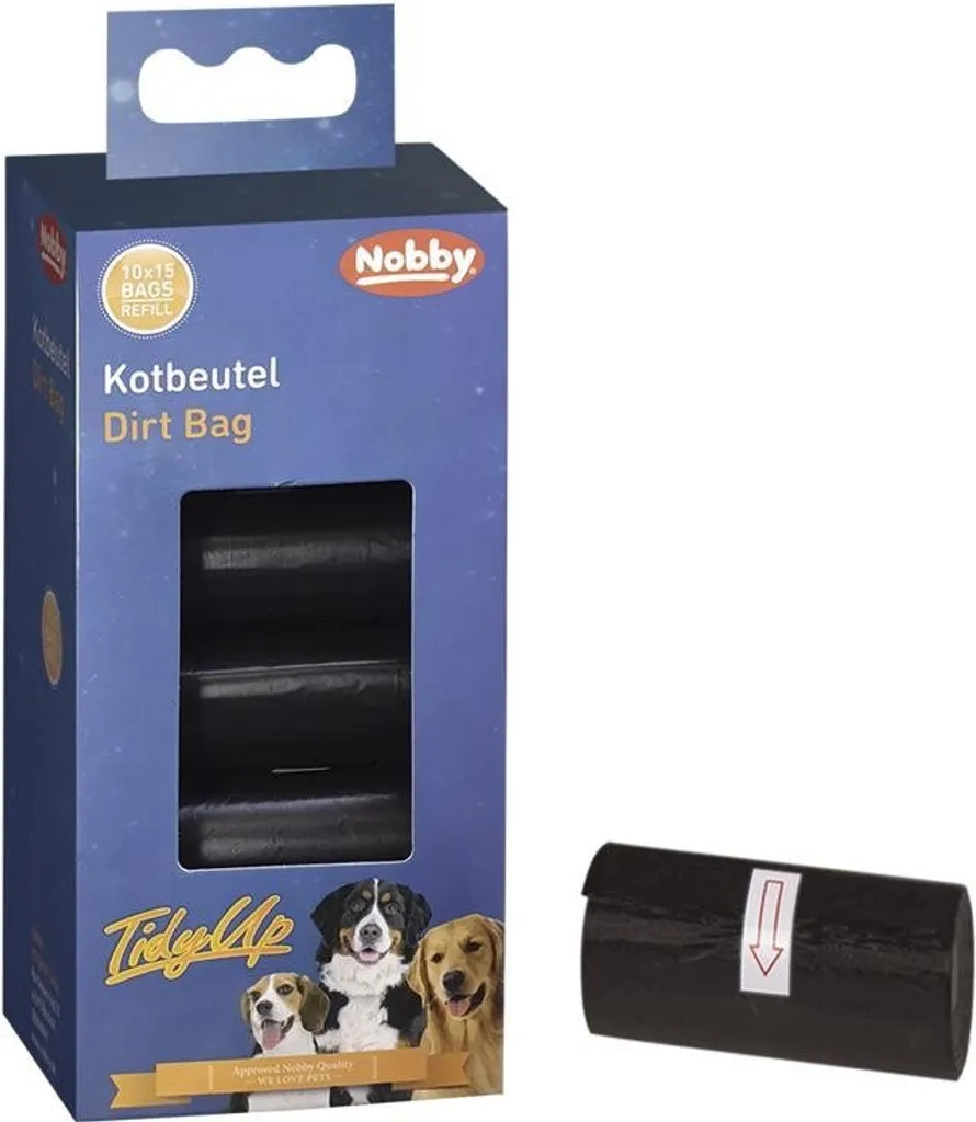 Nobby TidyUp Sacchetti Cacca Cane 150 Pezzi Neri - Scorta 10 Rotoli