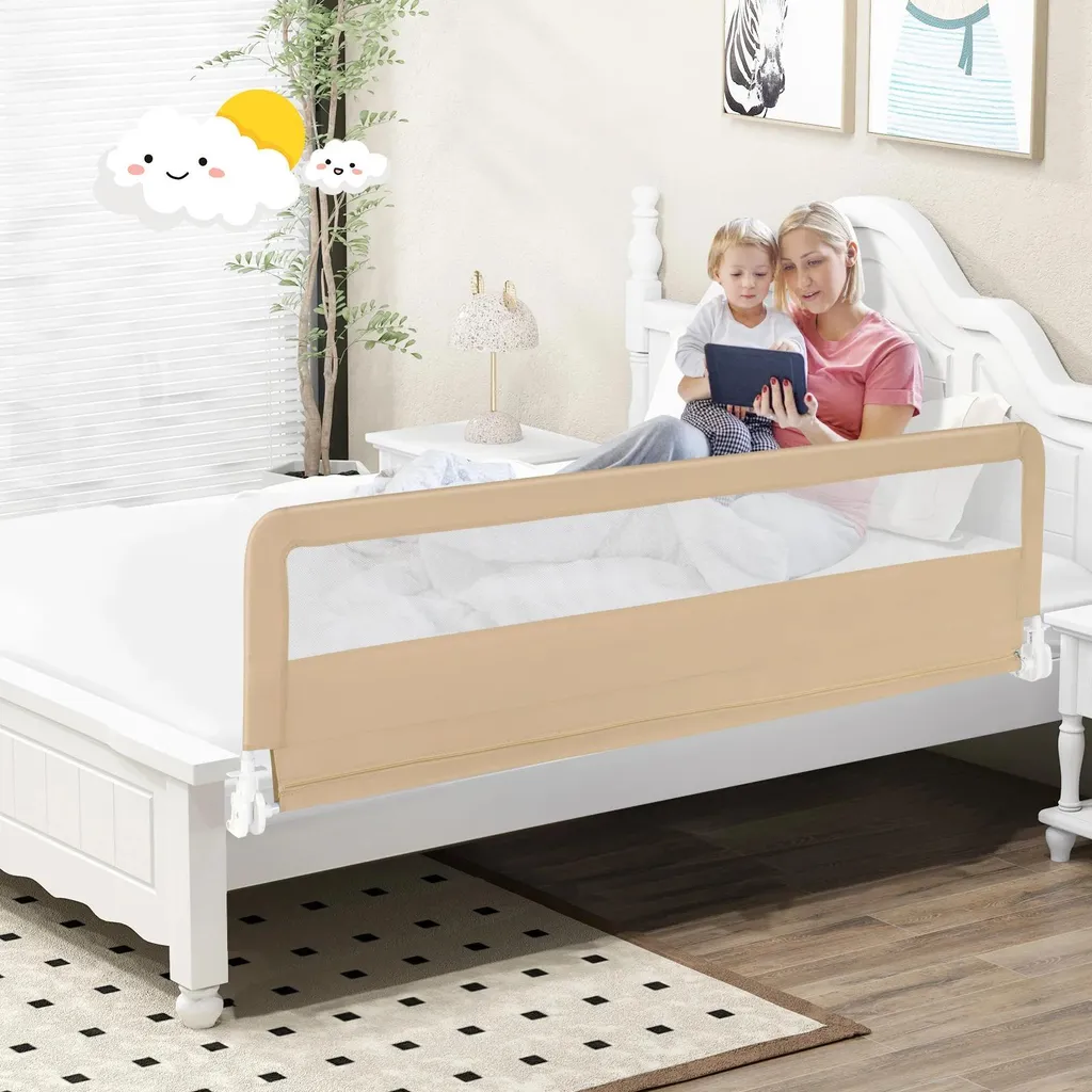 Barrière de lit pliable enfant 150cm avec traverse en métal robuste
