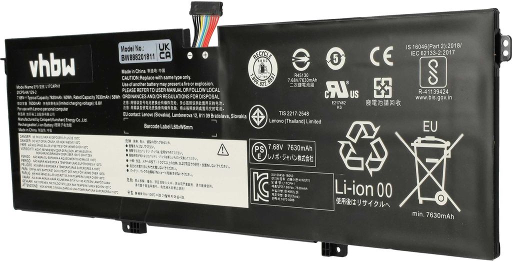 vhbw Akku kompatibel mit Lenovo Yoga C930-13IKB-81C4, C930-13IKB 81C4, C930-13IKB, C930, 7 Pro-13IKB, 7 Pro Notebook (7600 mAh, 7,68 V, Li-Polymer)