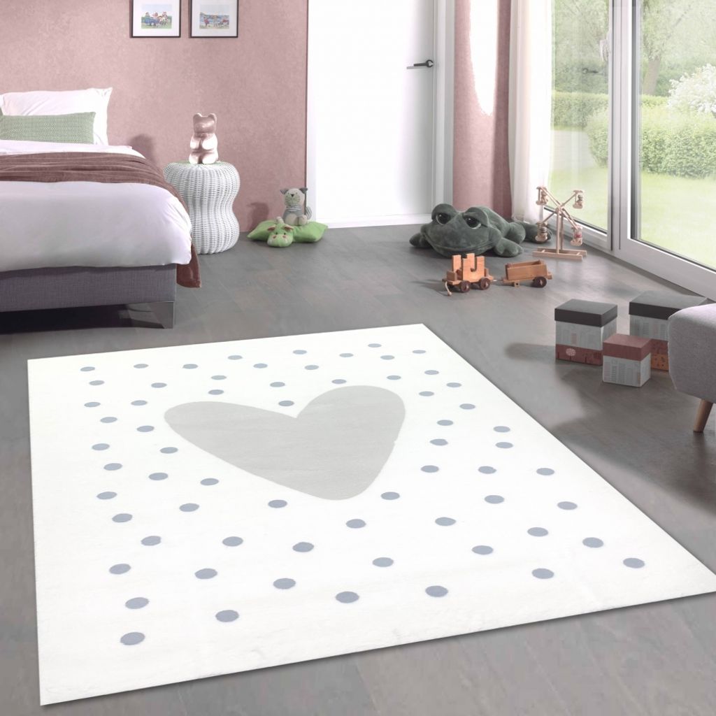 Kinderzimmer-Teppich mit Herz-Pünktchen creme grau Größe - 160 x 230 cm
