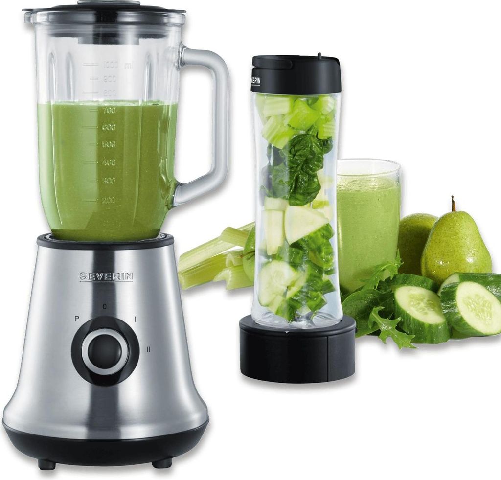SEVERIN Multimixer + Smoothie Mix & Go SM 3737 aus Edelstahl, gebürstetschwarzsilber Standmixer Standmixer Mixbecher