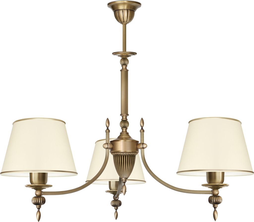 Kronleuchter Messing Goldpatina Stoffschirm Ecru abwaschbar Ø70x59cm 3xE27 180W Esszimmer Wohnzimmer klassisch elegant höhenverstellbar Decke