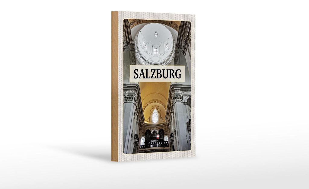 Holzschild Reise 12x18 cm Salzburg Österreich Kirche von innen