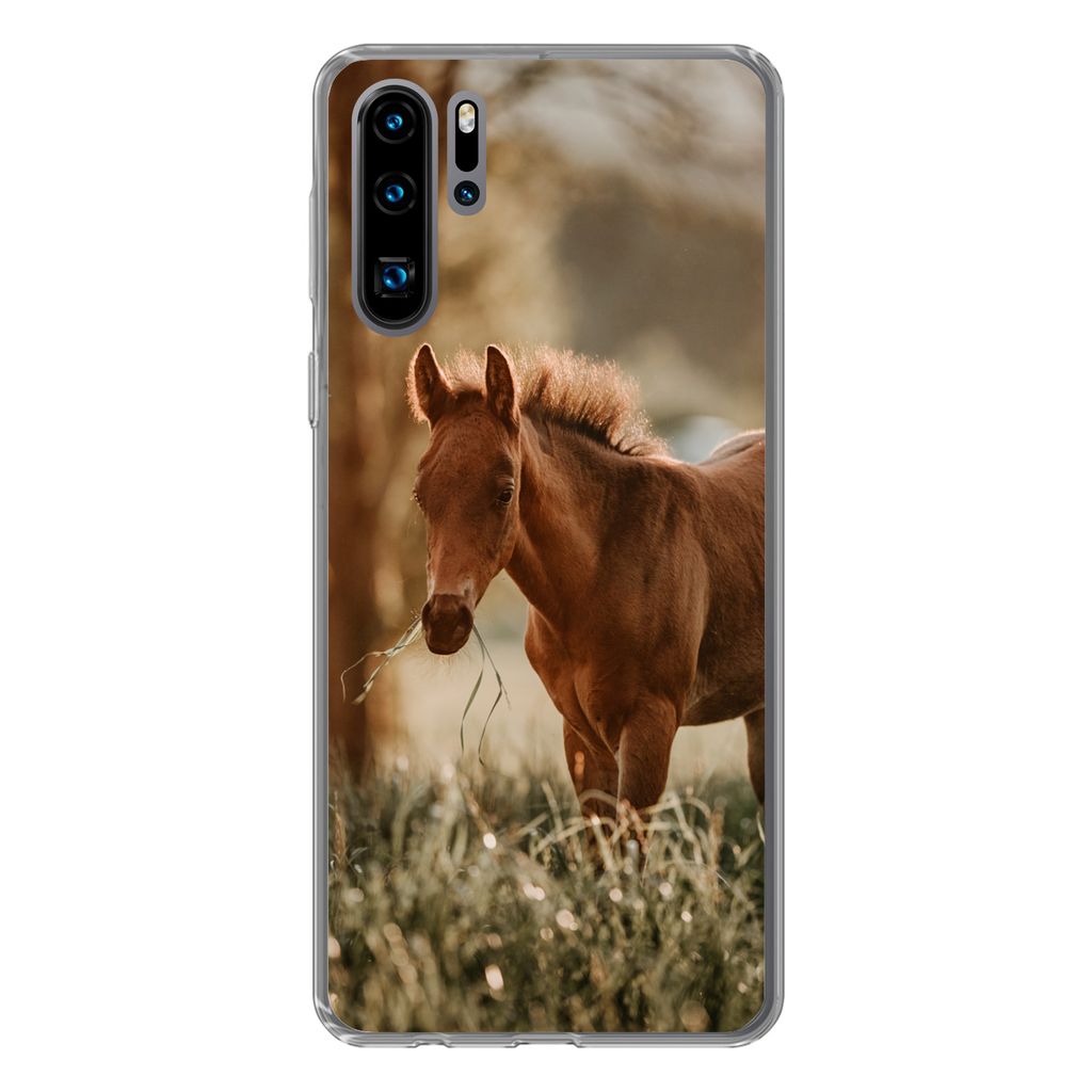 MuchoWow Handyhülle Schutzhülle Hülle für Huawei P30 Pro Pferd - Licht - Wiese Silikon Softcase Handy Hülle - Schutzdeckel