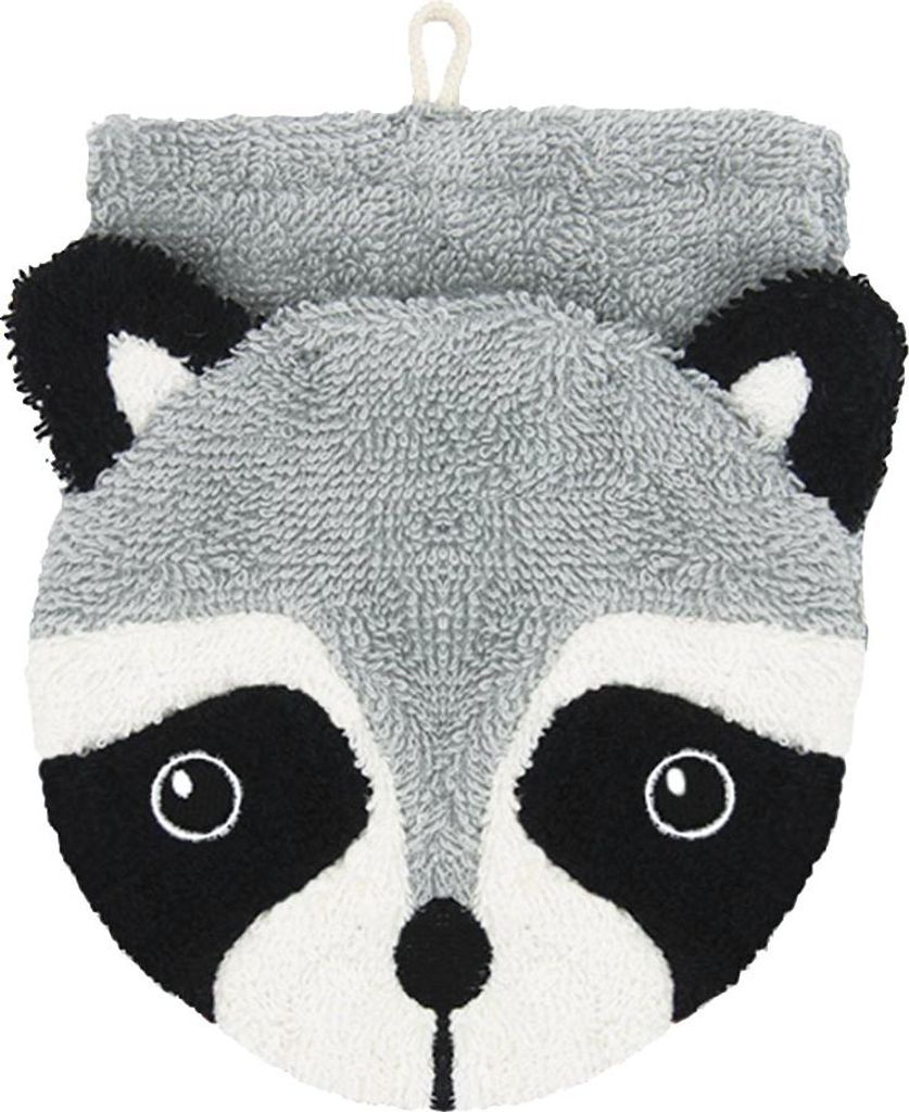 Fürnis Waschlappen mit lustigen Tiermotiven Klein 100% Bio Baumwolle GOTS 589 Waschbär klein