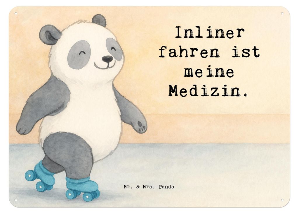 Mr. & Mrs. Panda Wandbild Panda Inliner fahren Design DIN A6 - Weiß - Geschenk, Rollschuh, Magnetschild, Inlinern, Türschild, tafel, Schild, Spor...