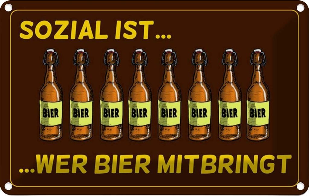 vianmo Blechschild 12x18 cm Alkohol sozial ist wer Bier mitbringt Spruch Zitat