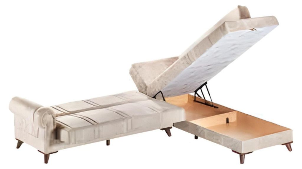 Design Ecksofa L-form Bettfunktion Couch Textil Sofa Bettkasten Weiche Polster