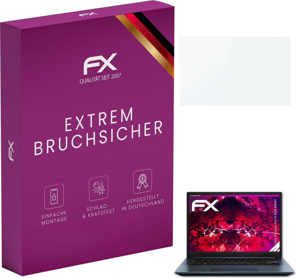 atFoliX FX-Hybrid-Glass Displayfolie kompatibel mit Asus Vivobook Pro 14 OLED (M3401) Glasfolie