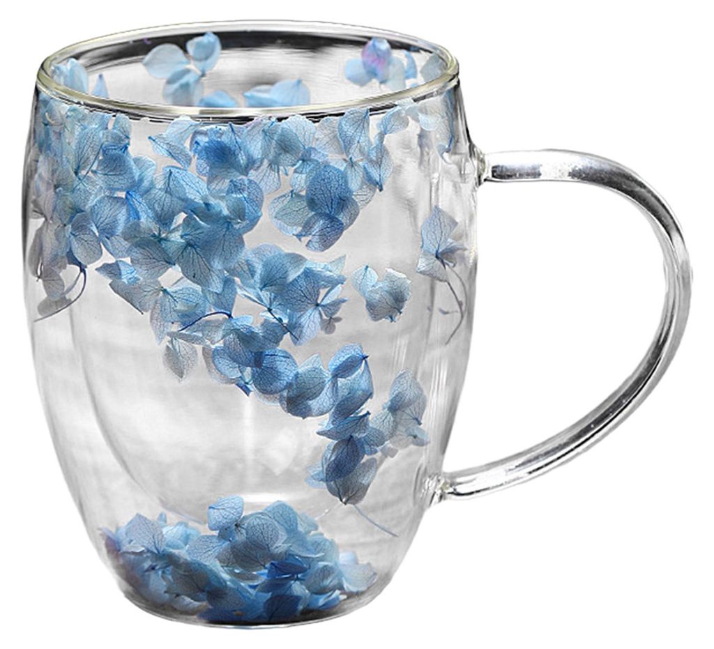 Doppelwandiger Glasbecher mit Wärmeisolierung, einzigartigem Blumenmuster, isolierter, hitzebeständiger Becher für Tee und Latte Macchiato mit H...
