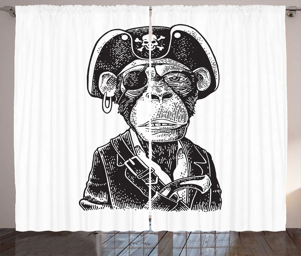 Rideau Largeur 280 cm pour Baie Vitrée Motif Singe Pirate Rustique