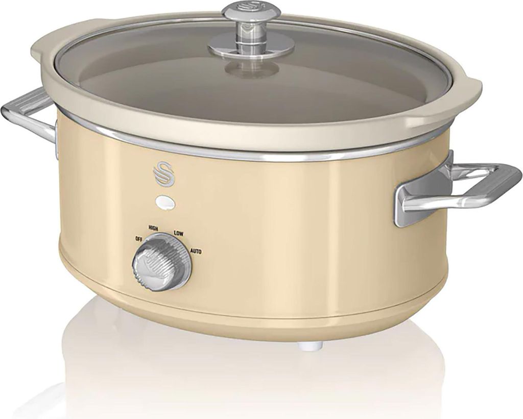 SWAN SF17021CNEU Retro Slow Cooker 3,5L, Antihaft-Keramisches PFOA- und PTFE-freies, Vintage Creme