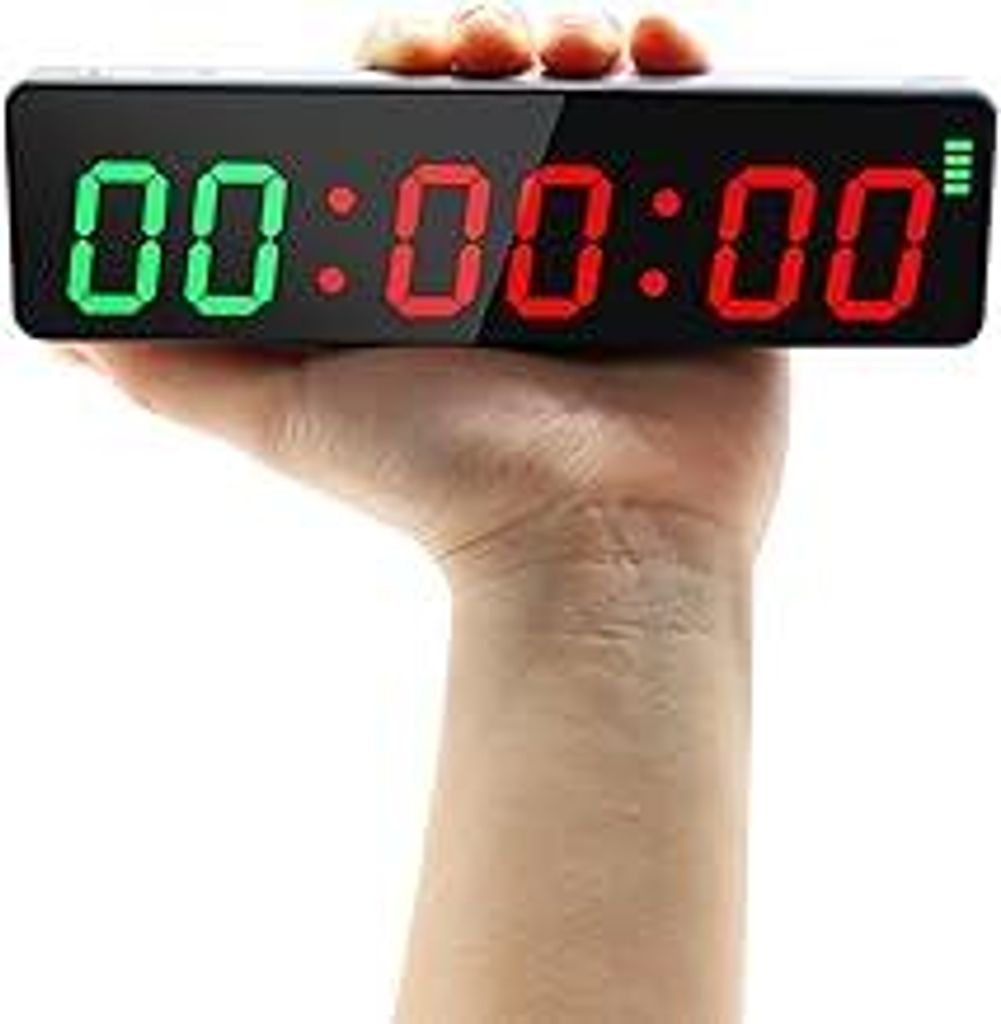 Gym Timer, Mini Portable Gym Clock, Intervall-Timer für Workout, Stoppuhr mit Eingebauter Leistungsstarker Batterie, 12/24H LED Digital Uhr Countd...