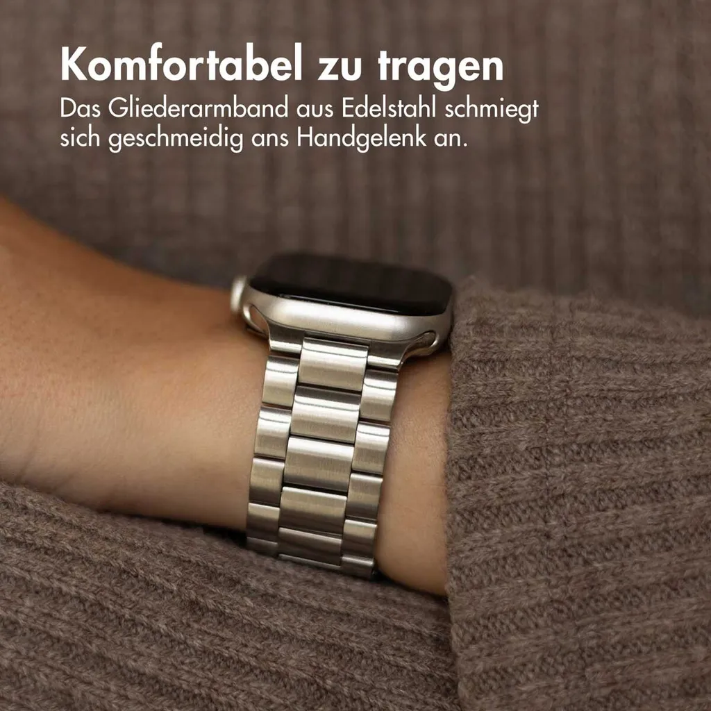 Watch 10 - 46 mm, Watch 1 - 42 mm, Watch 2 - 42 mm, Watch 3 - 42 mm, Watch 42 mm, Watch 44 mm, Watch 4 - 44 mm, Watch 5 - 44 mm, Watch 6 - 44 mm, Watch 7 - 45 mm, Watch 8 - 45 mm, Watch 9 - 45 mm, Watch SE 2022 - 44 mm, Watch SE 2023 - 44 mm, Watch SE - 44 mm, Watch Ultra 2 - 49 mm, Watch Ultra - 49 mm Cinturino: imoshion Stahlband AW - 3